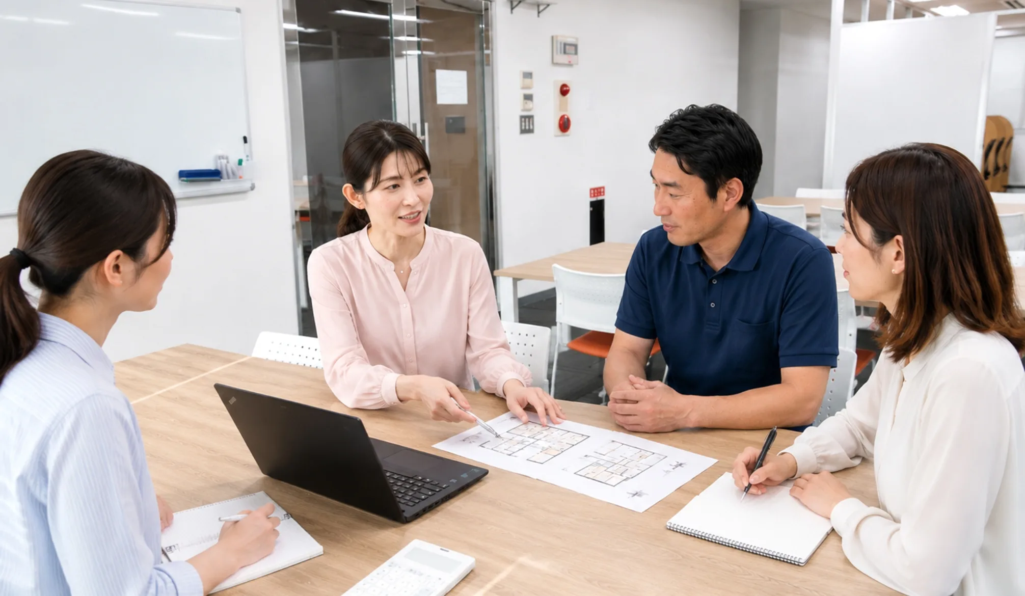 事業所内で打ち合わせをするスタッフ